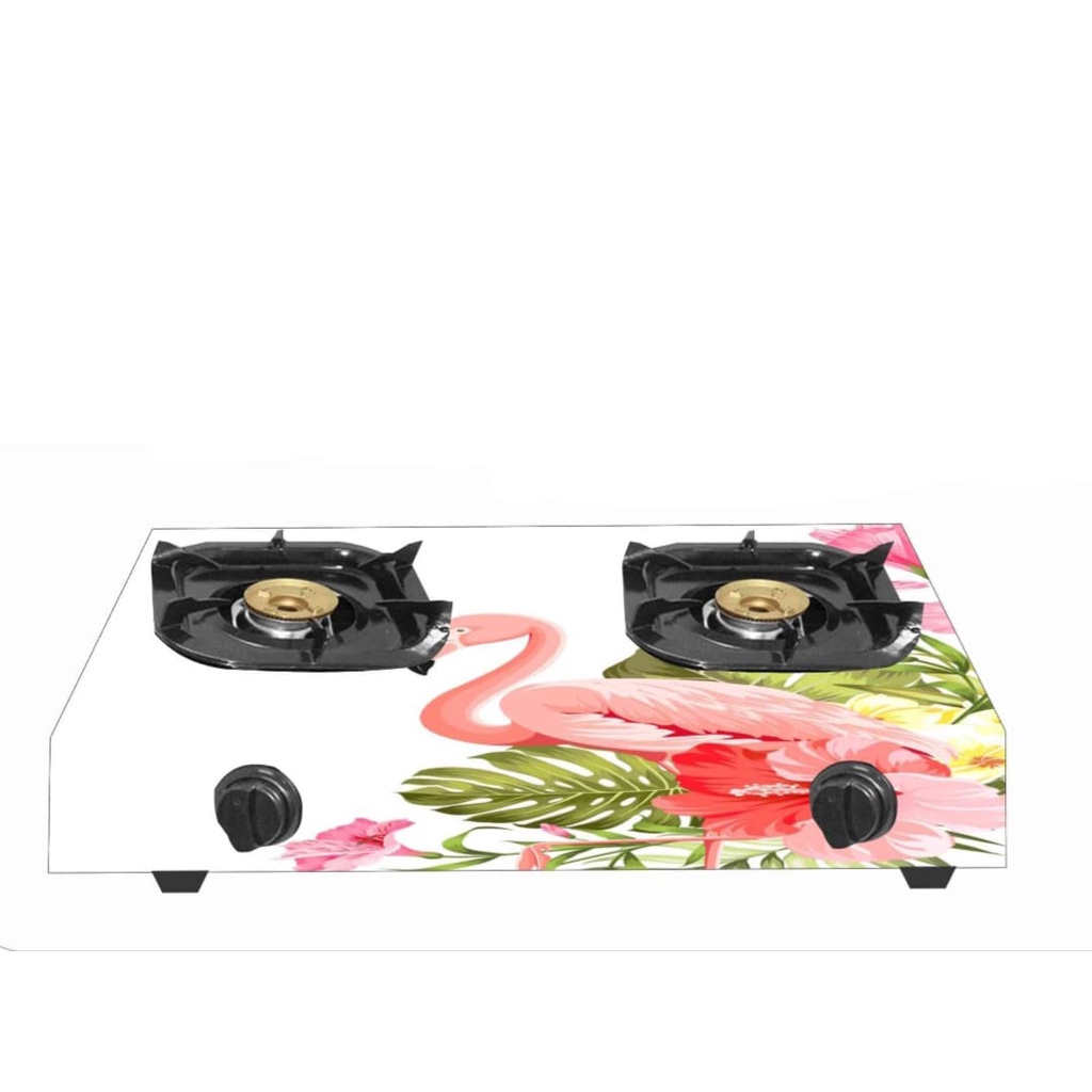 Sticker Kompor 2 Tungku Motif Flamingo Pink Flower Pink