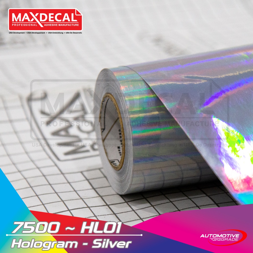 [45cm x 10m] MAXDECAL 7500 HL01 Hologram Silver Laser Chrome Putih Pelangi ROLL Skotlet Motor Unik