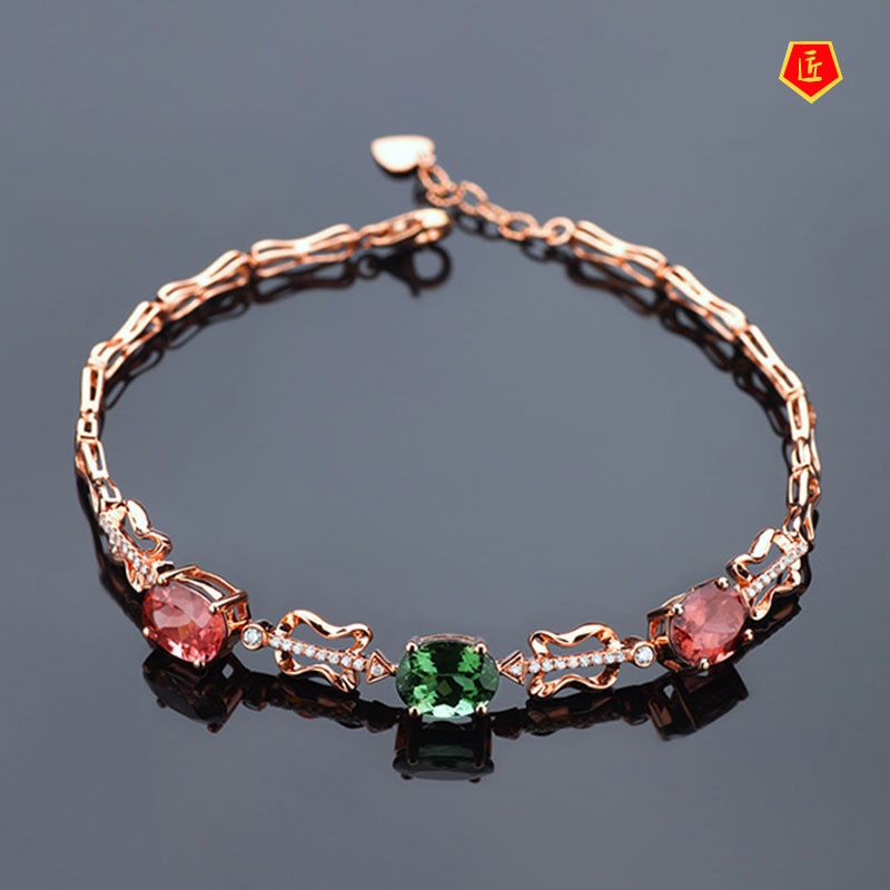 [Ready Stock]Elegant Rose Gold Colored Gemstone Bracelet