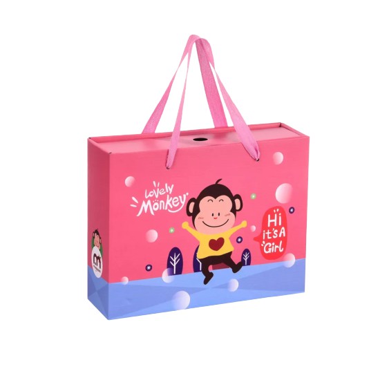 hb KOTAK HADIAH BAYI BARU / LAHIR GIFT BOX BAYI / GIFT BOX NATAL HADIAH ULANGTAHUN 5010-MONKEY PINK