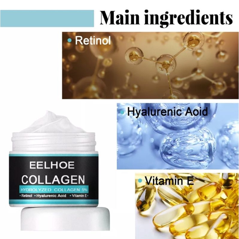 EELHOE COLLAGEN KRIM ANTI PENUAAN KRIM WAJAH PELEMBAB ASAM HYALURONIC ANTI KERIPUT  PEMUTIH KOLAGEN PRIA-50gr