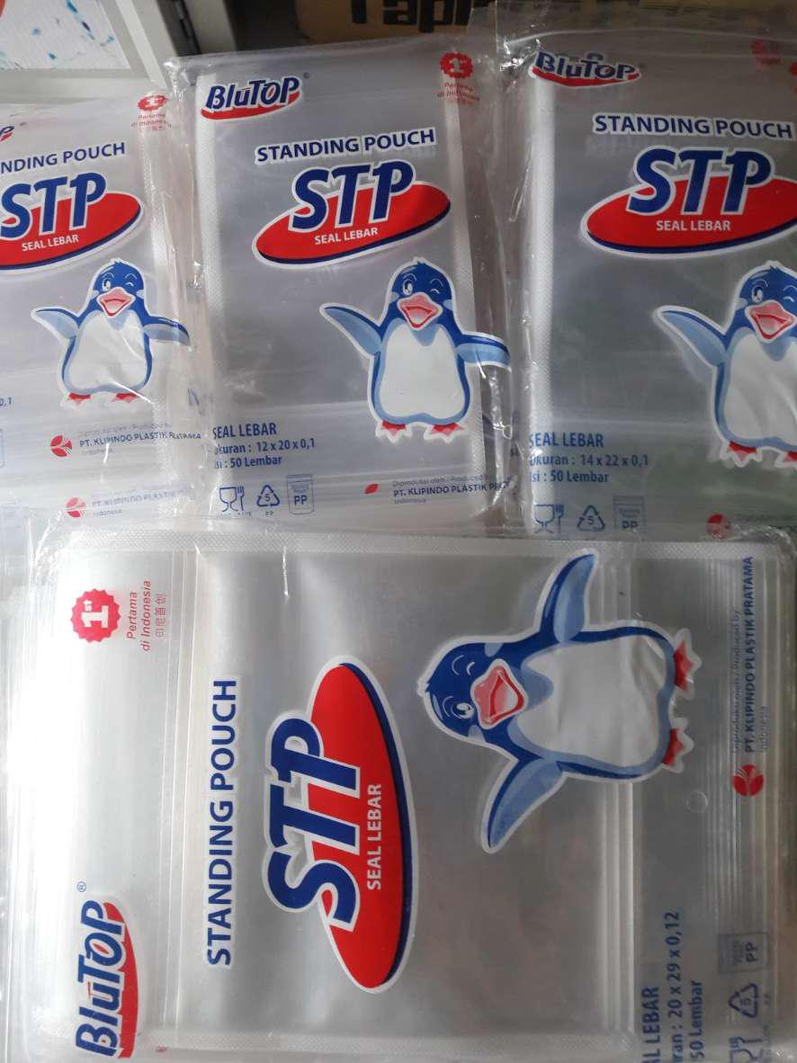 Plastik Pp Klip Berdiri Standing Pouch Blutop 16x24 Double Seal Lebar Ziplock Stp Penguin Bening