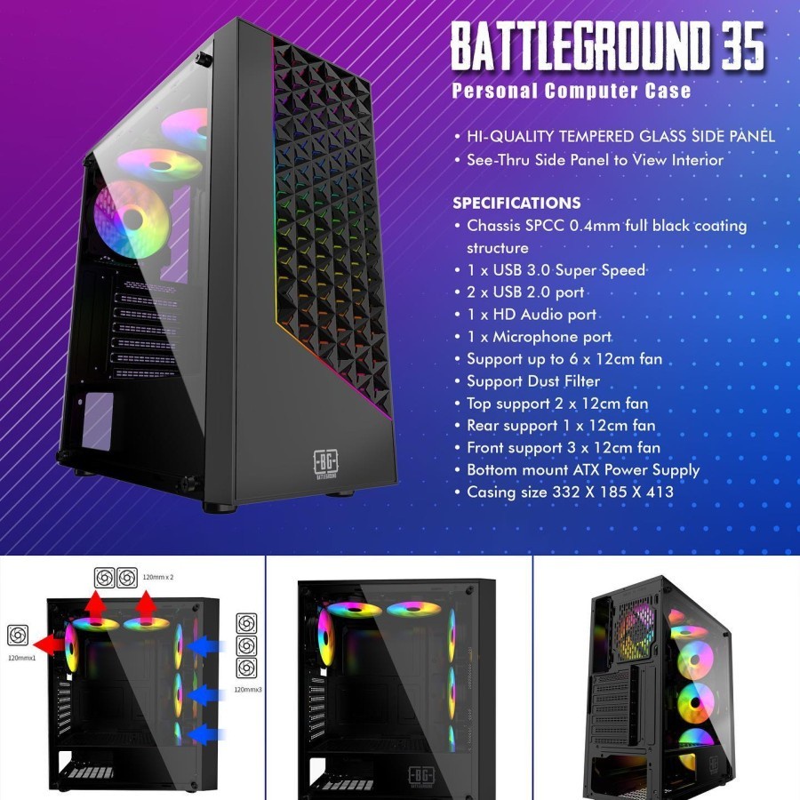 Casing Simbadda BattleGround 35 Tempered Glass ATX