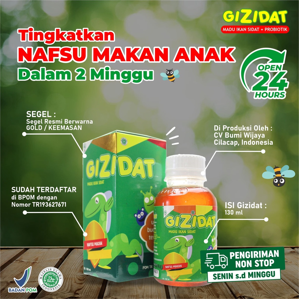 Gizidat Madu Gemuk Anak Original [Bisa COD]  - Madu Sari Ikan Sidat Multivitamin Suplemen Penambah Nafsu Makan &amp; Berat Badan Bayi / Anak Enak Plus Probiotik Temulawak Aman Terpercaya Gizi Dat Suplemen Penambah Berat Badan Madu Angkak Cara Biar Gemuk Badan