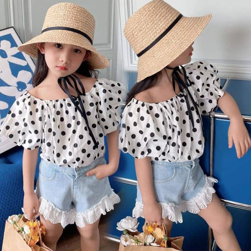 Setelan Anak Perempuan Crop Top Sabrina Polkadot