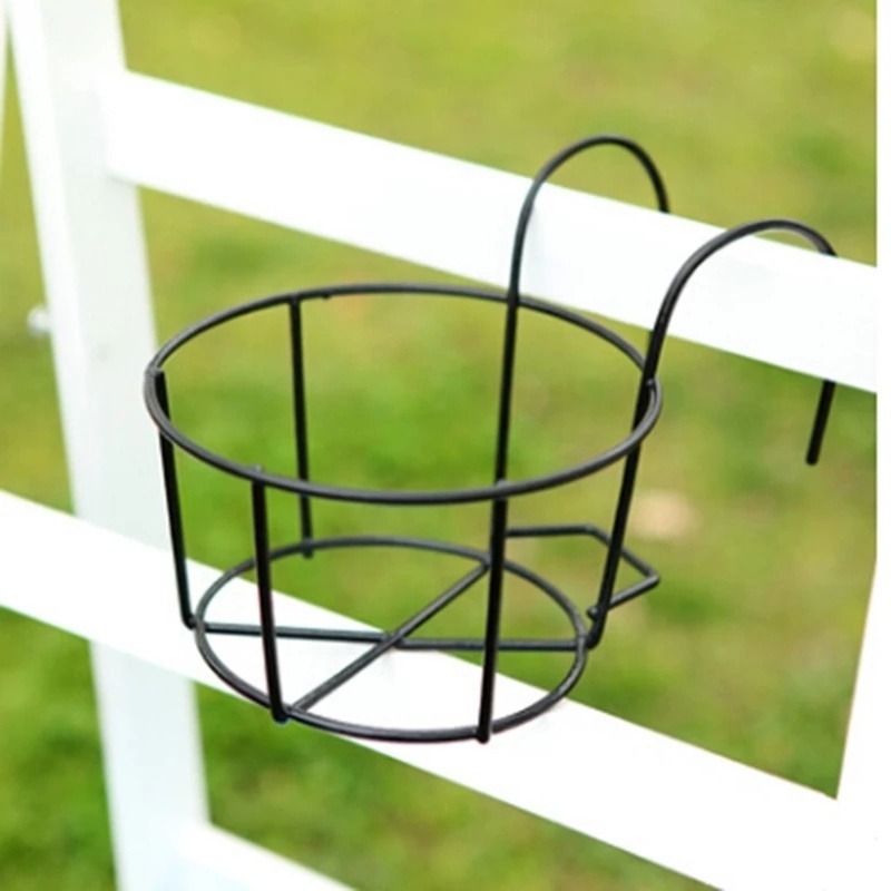 [Home Garden Balcony High Quality Basket Iron Railing Fence Hanging Flower Pot Holder] [ Over The Rail Fence Round  Hanging Planter Baskets] [Plant Pots Stand]