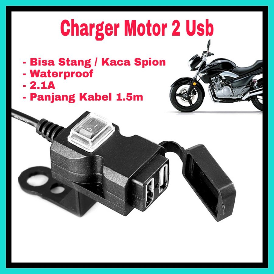 NA - Charger Motor Stang / Kaca Spion Motor Anti Air 2usb 2.1A 021