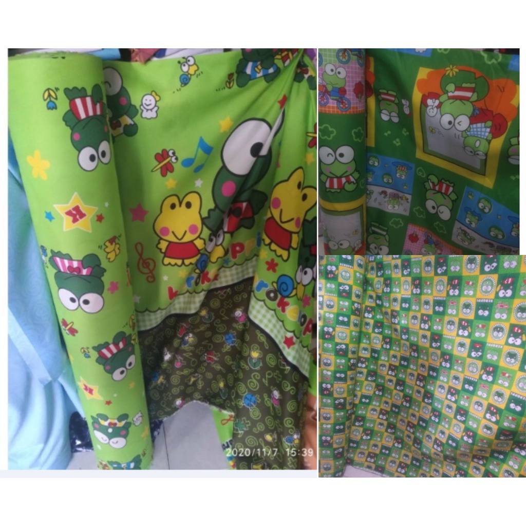 Bahan Kain Sprei Meteran Karakter Keroppi Katun Microtex Disperse Motif Anak Karakter Keroppi