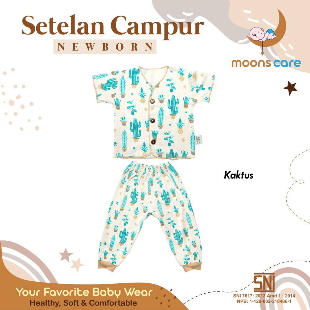 moons care Baju Bayi Stelan Campur Pendek Panjang Newborn Motif Premium | Baju Setelan Bayi Baru Lahir - newborn