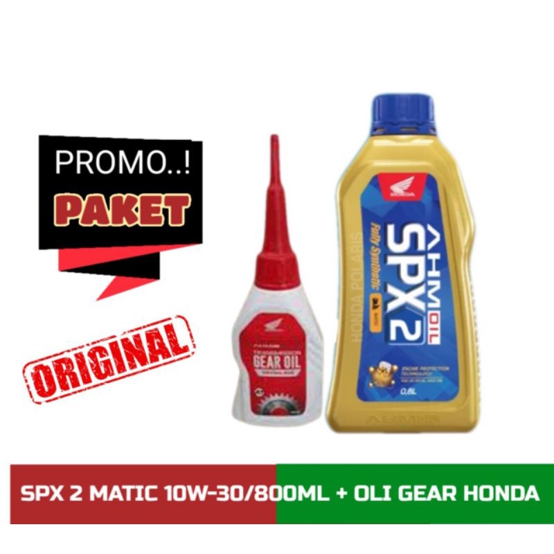 PAKET OLI MATIC SPX 2 10W30 0.8L + OLI GEAR HONDA, 100% ORIGINAL