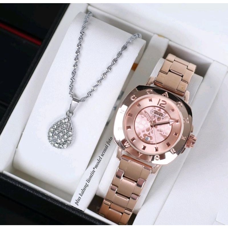 Jam Tangan Coach Wanita Free Kalung Jam Tangan Stainliss Terlaris Jam Tangan Wanita Fashion