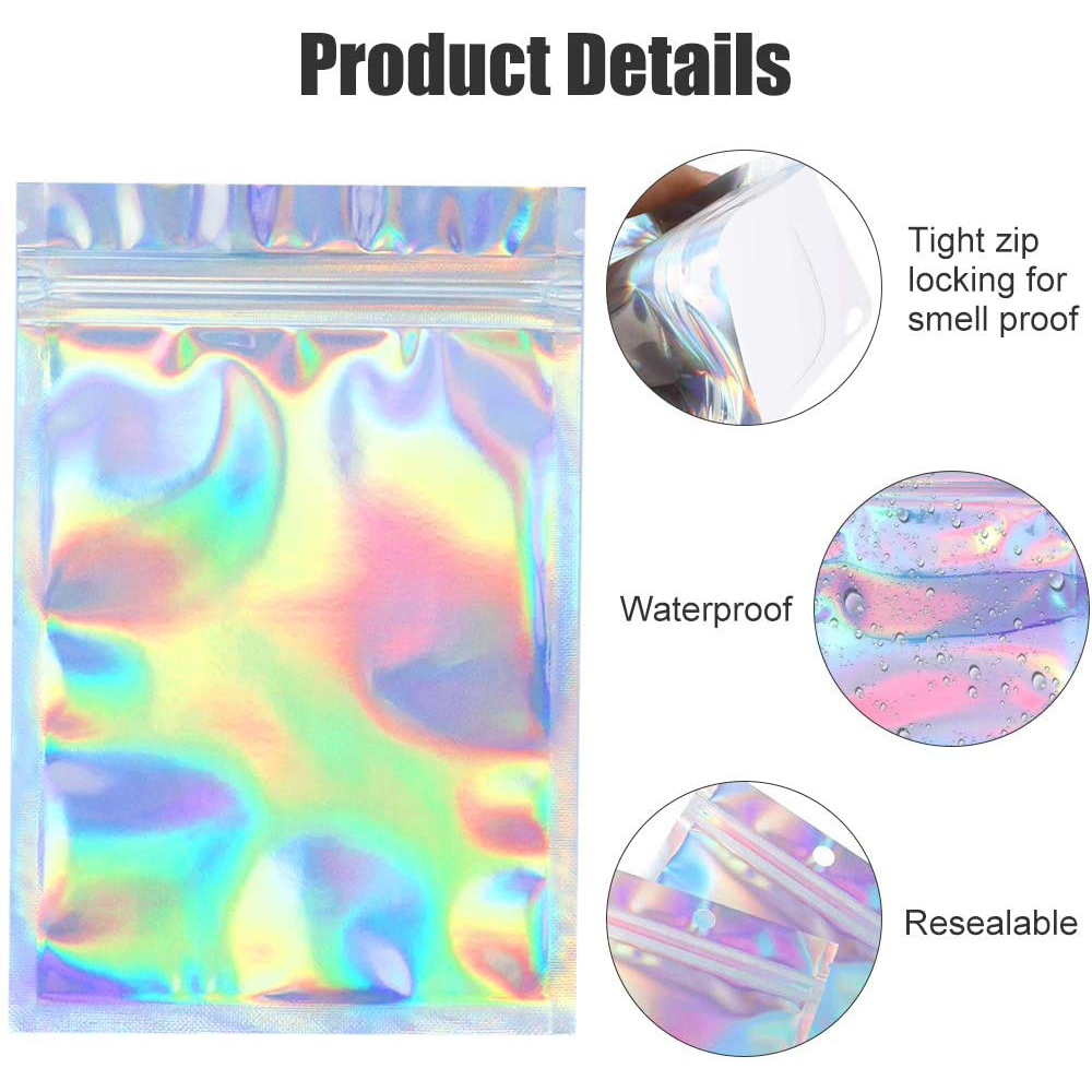 [Multifunction Self Seal Storage Bag] [Ziplock Smell Proof Bags For Party Food Storage] [Holographic Laser  Foil Pouch]