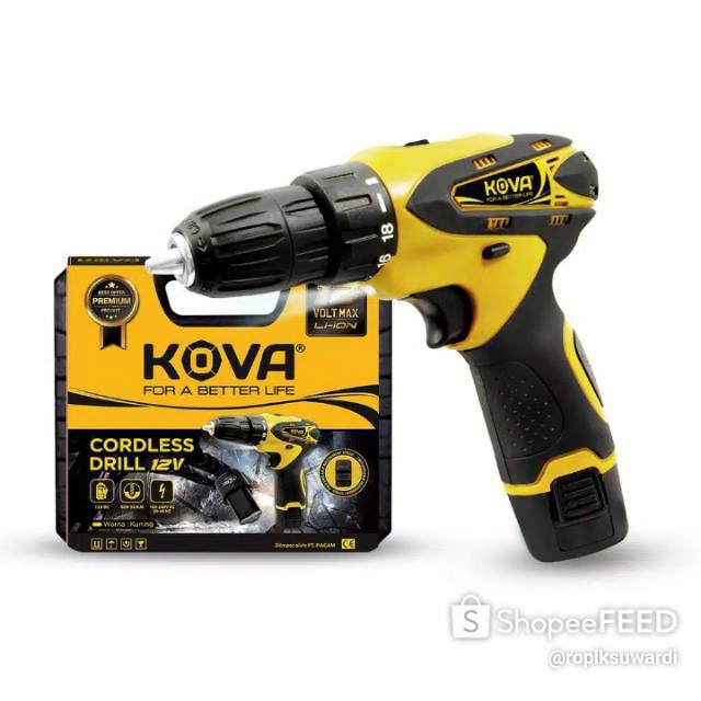 MESIN BOR BATERAI / BOR CAS CORDLES DRILL 12V KOVA - 2 Baterai