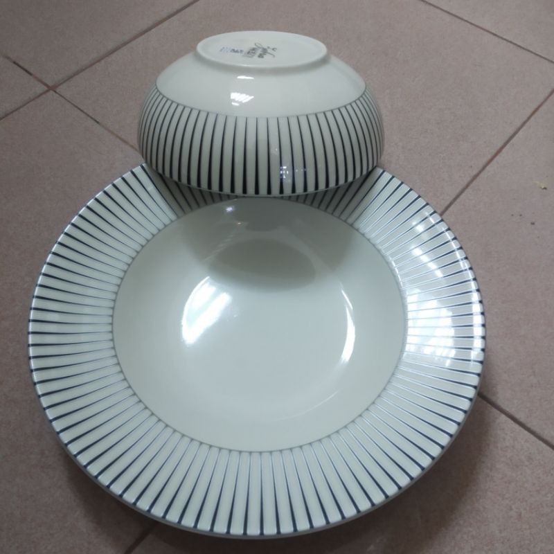 [SET] HITAM PUTIH SOUP PLATE N BOWL PIRING CEKUNG DAN MANGKOK MANGKUK KERAMIK SANGO MOTIF HITAM PUTI