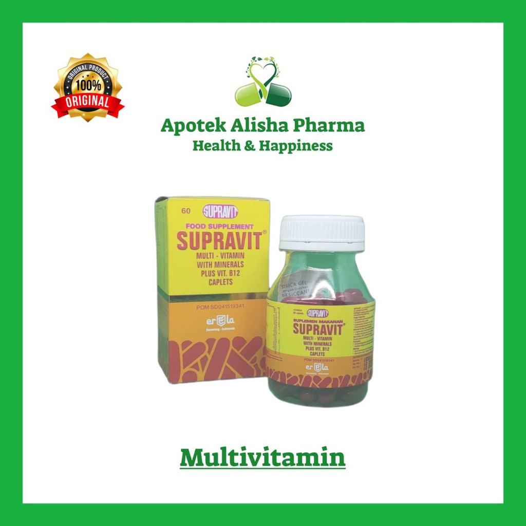 Supravit Tablet (Botol 60tablet) - Suprafit Tablet Multivitamin Mineral / Daya Tahan Tubuh / Nafsu Makan / Suprapit Tablet