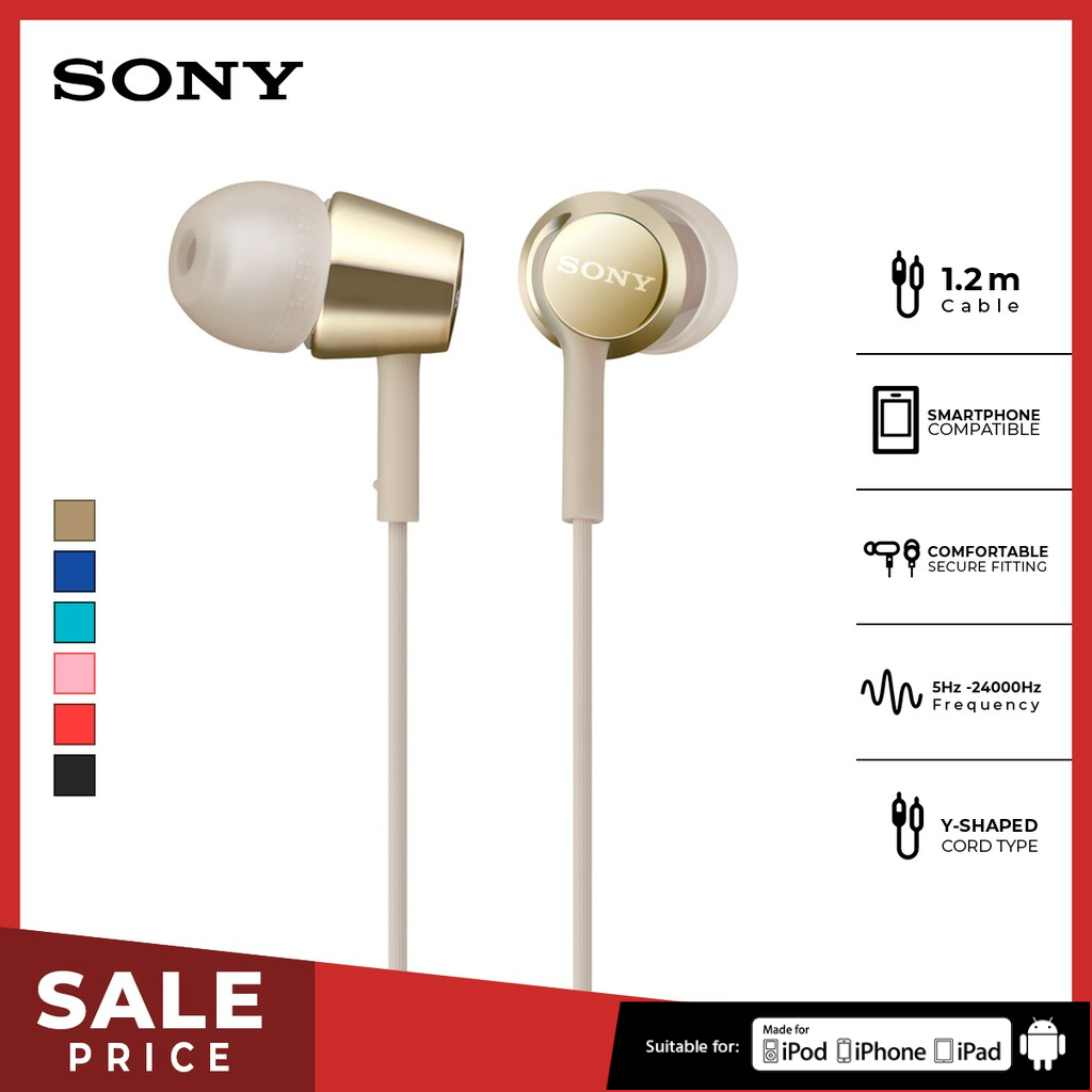 Earphone Sony MDR-EX155AP Wire Headset With Microphone - Gold SONY Earphone Original