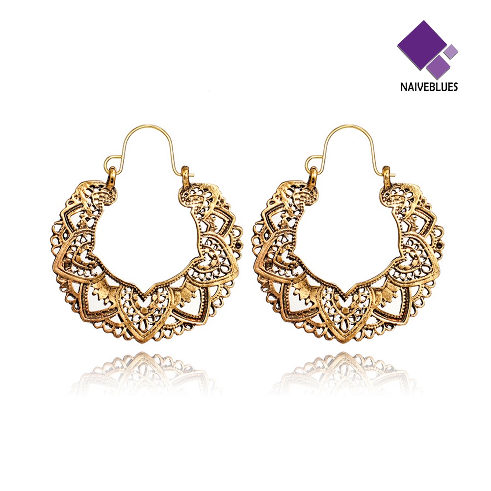 Anting Hoop Geometris Hati Model Hollow out Gaya Vintage Untuk Wanita