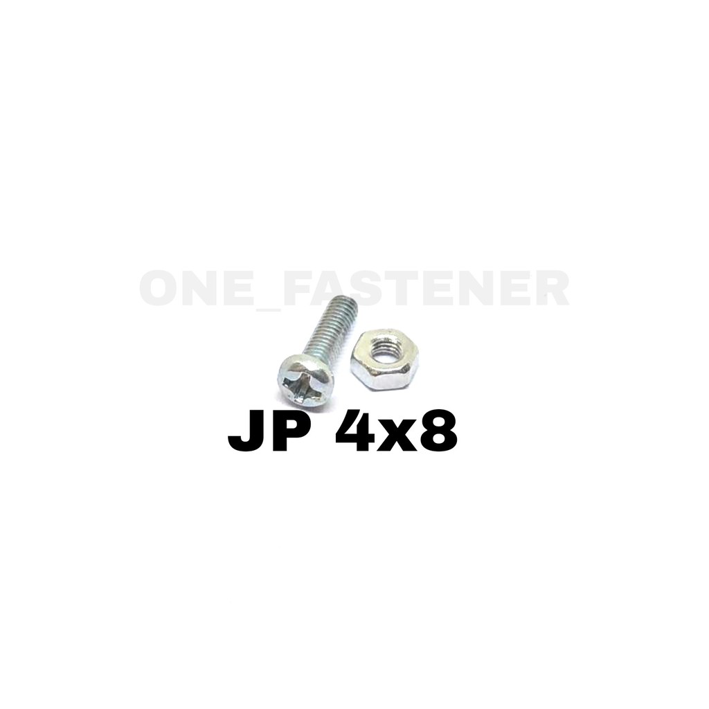 100 Pcs Baut Obeng JP M4x8 Putih Plus Mur Kunci 7 machine screw 4x8 4mm m4