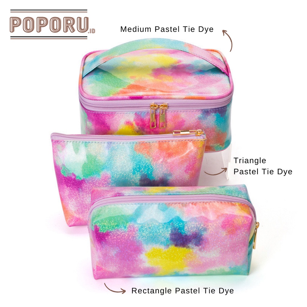 POPORU PASTEL TIE DYE pouch 3 types - cosmetics bag organizer for make up - tas tempat kosmetik