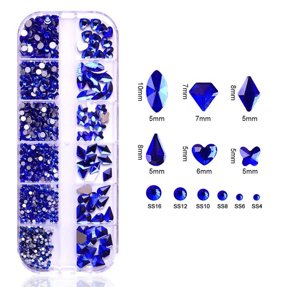 Agustina Nail Art Dekorasi Merah 12grid/kotak Biru 3D Warna-Warni Bor Kuku DIY Shiny Glitter Perhiasan Bulat Manik-Manik Flatback Berlian Imitasi