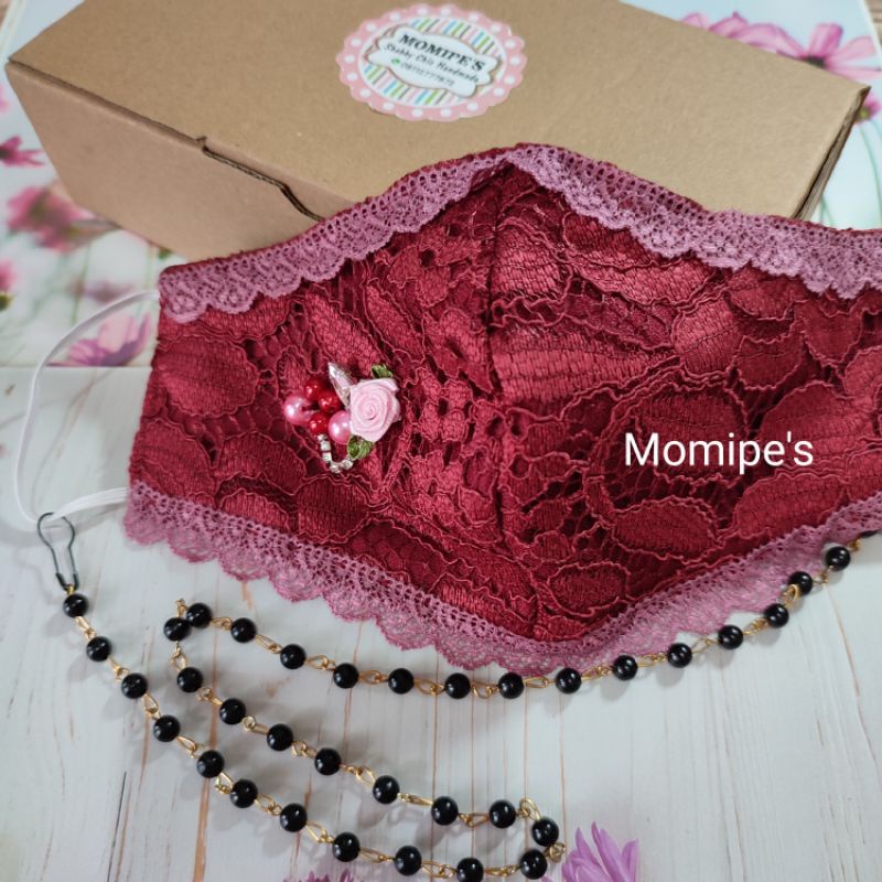 Masker pesta Brokat Maroon Payet Momipe's