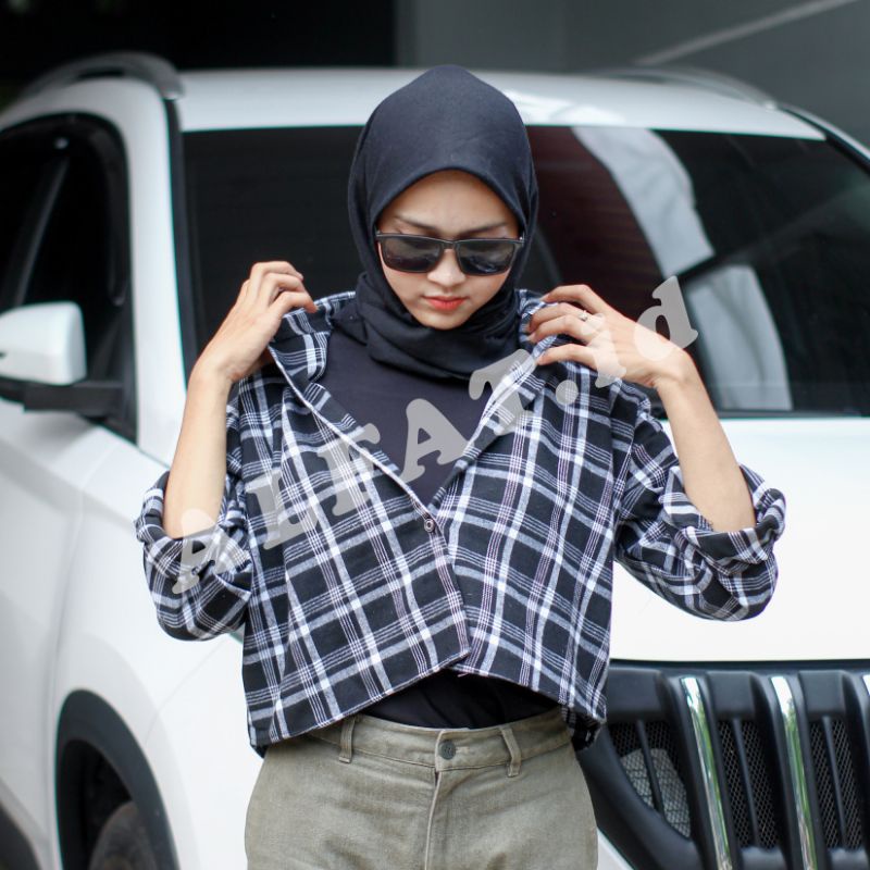 crop top tartan / crop top flanel / kemeja crop wanita