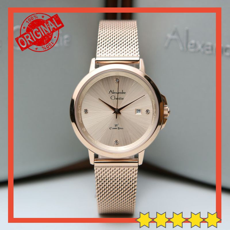 TERMURAH JAM TANGAN ALEXANDRE CHRISTIE AC 2865 FULL ROSEGOLD WANITA CEWEK  ORIGINAL