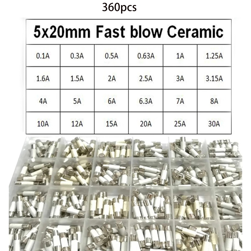 Sekring Keramik btsg Fast Blow 360Pcs/Box 24Values 5x20mm 250V 0.1A 0.3A 0.5A 1A 1.5A 2A 2.5A 3A 3.15A 4A 5A 6A 10A 15A 20A