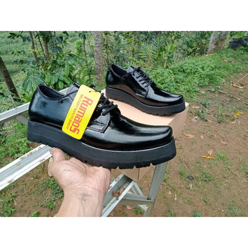 Terbaru- Sepatu PDH pendek tali outsol tebal 4-5 cm/dinas KANTORAN kulit sapi asli