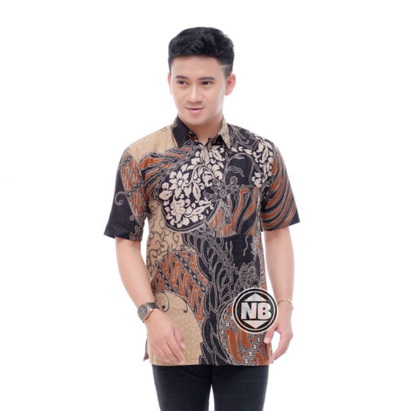 MURAH BATIK KEMEJA HEM PRIA MOTIF KEMBANG GEDE HITAM KEMEJA SERAGAM PEKALONGAN ALKHALIS-11