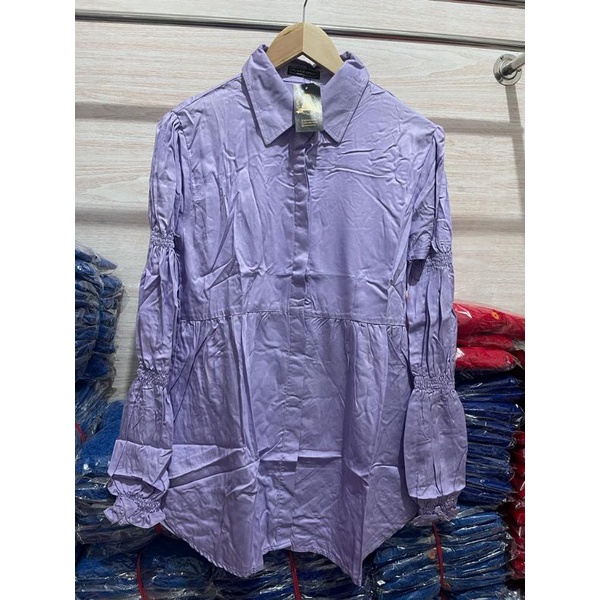 Kemeja Z4R4 MONALISA LD 100 dan LD 120 Lilac tangan balon model kerut Katun Import Rayon Twill