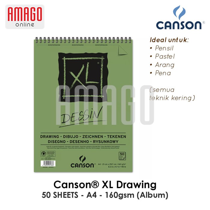 CANSON XL Drawing - Dessin - 50 sheets - A4 (21 X 29,7 Cm) - 160G (Album) - 400039088