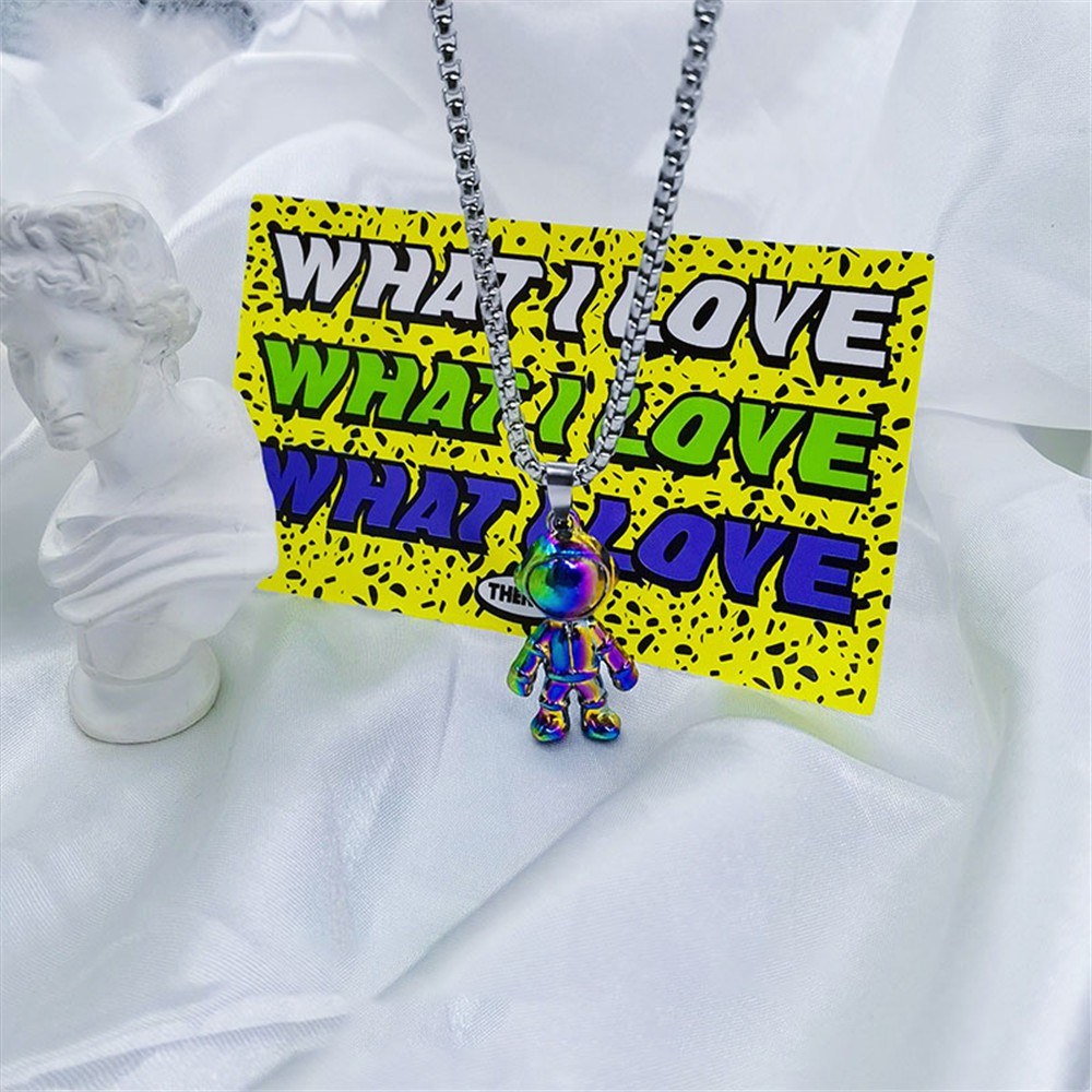 【COD Tangding】Street Color Astronaut Necklace Lovers Astronaut Clavicle Chain Hip Hop Hoodie Pendant Chain