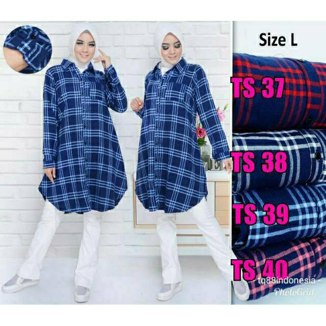 Tunik flanel/tunik/tunik kotak/hem tunik/tunik murah/kemeja tunik/hem/tunik muslim/boyfriend shirt