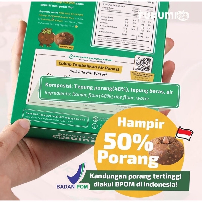 Fukumi Beras Porang Sachet Tidak Perlu dicuci Hanya Tuang Air Panas Praktis Traveling Beras Anak Dewasa Sehat Sachet Shirataki Konjac Rice Diet