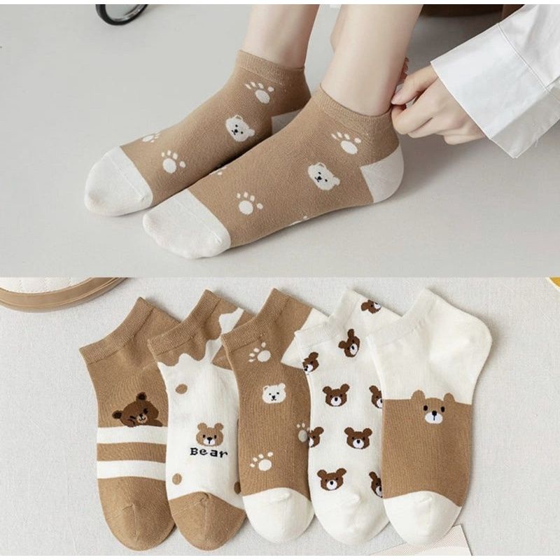 [COD] Kaos Kaki Pendek Import Semata Kaki Motif Beruang  Coklat Kaos Kaki Wanita Pendek Semata Kaki Kaos Kaki Fashion Import