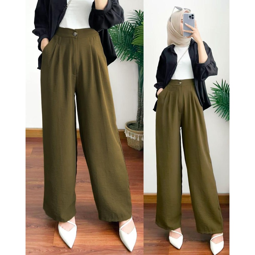 Lowi Crinkle Pants Loose Pants Culotte Highwaist Celana Kulot Wanita Trouser Pants - NEW