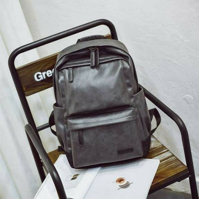 EUDOR Fashion Import tas Ransel Kulit Pria Grey Premium Quality