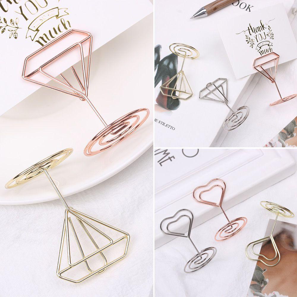 Chookyy 1/5PCS Tempat Kartu Mini Fashion Penjepit Kertas Rose Gold Dekorasi Desktop Perlengkapan Pernikahan Foto Klip