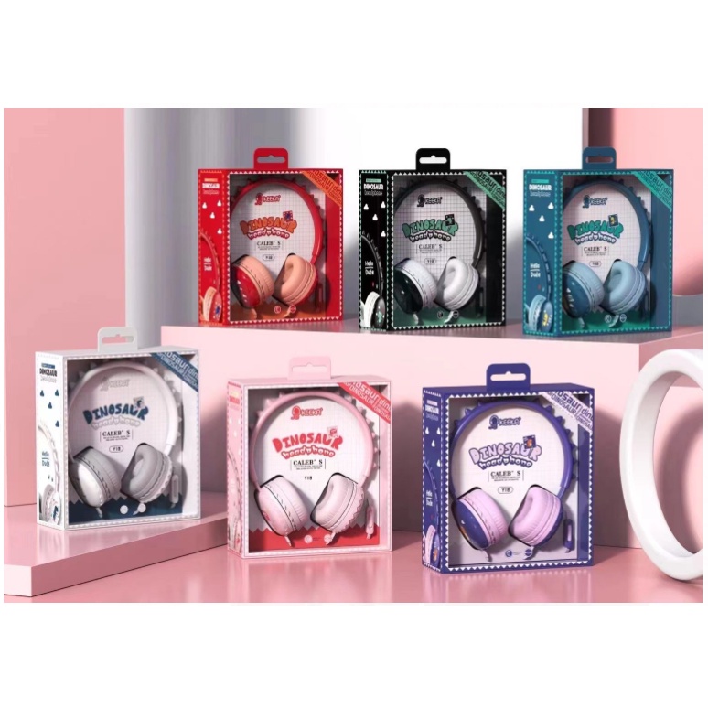 Ear Headphones Dinosaur Anak Anak Dan Remaja With Mic 3.5mm Jack Wire Control Adjustable