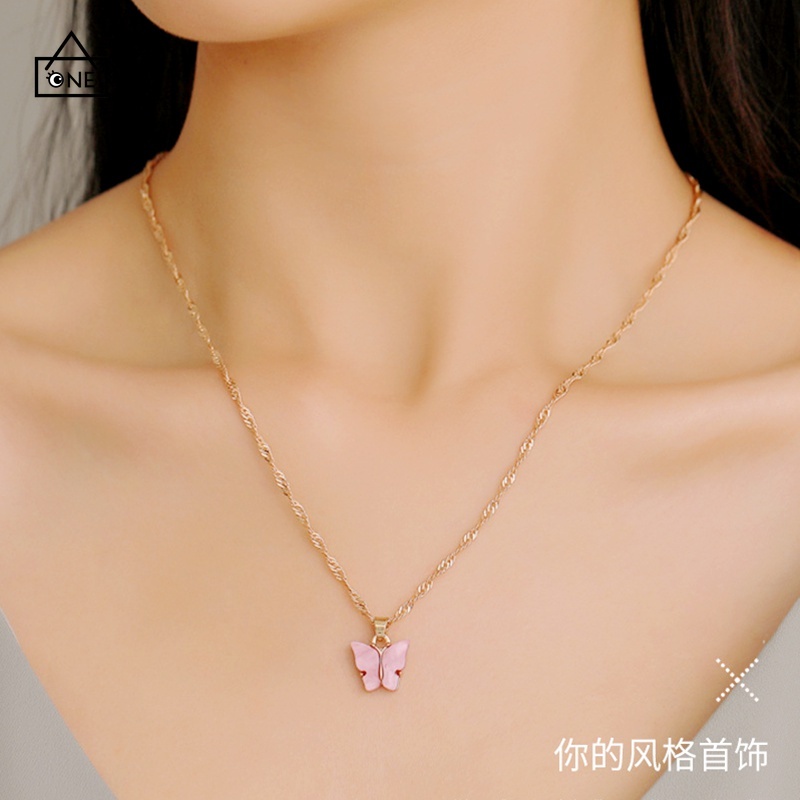 ✨COD✨Kalung Korea Rantai Wanita Liontin Kupu Biru Simple Necklace Klavikula A one
