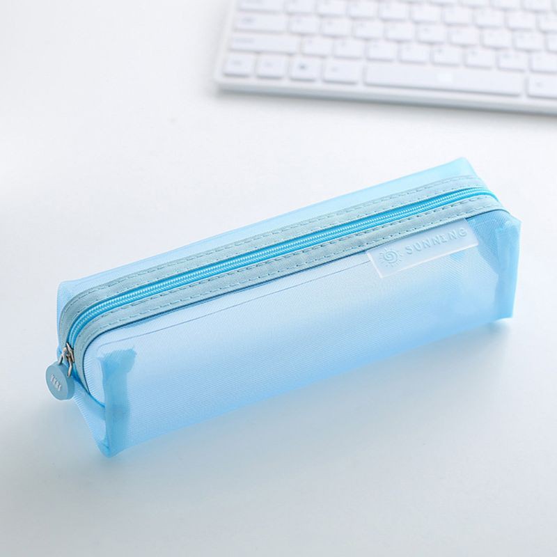 

Free Ongkir ya Kawaii Cute Solid Color Transparent Mesh Pencil Case School Student Supplies Pen Box