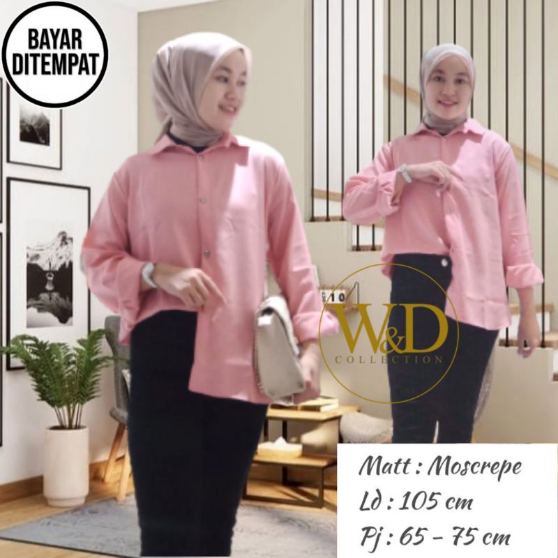 KEMEJA POLOS TANGAN SKODER | BAJU KANTOR PUTIH HITAM | KEMEJA FORMAL| ATASAN WANITA LENGAN PANJANG-Peach 27