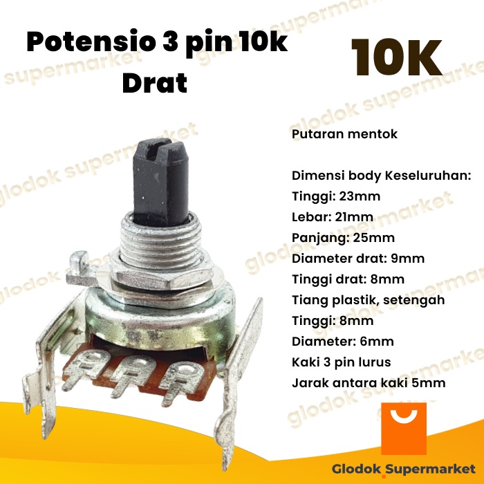 Potensio 3 pin 10k Drat Mono Kaki 3 Lurus As Pendek 103