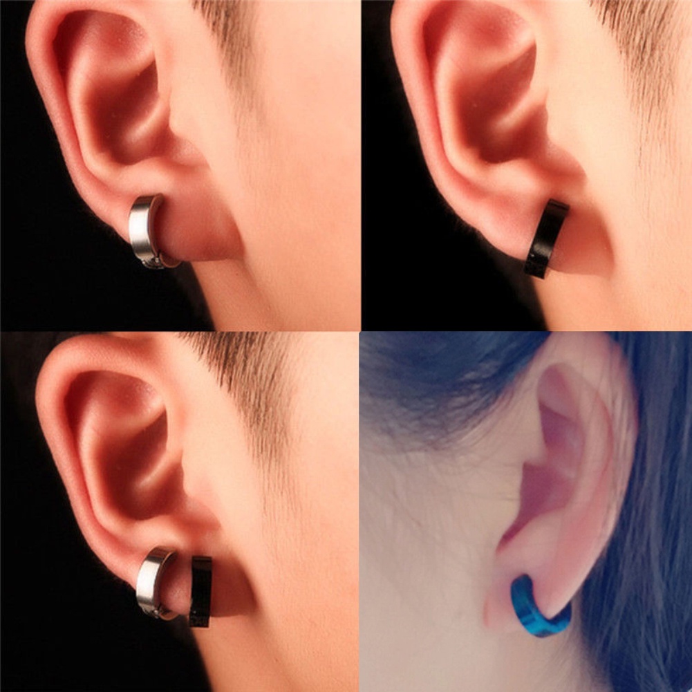 Hu Hu Hu Hu Hu Alat Bantu Pasang Kacamata♡ 2pcs Anting Klip Tanpa Tindik Bahan Stainless Steel Gaya Punk Untuk Unisex