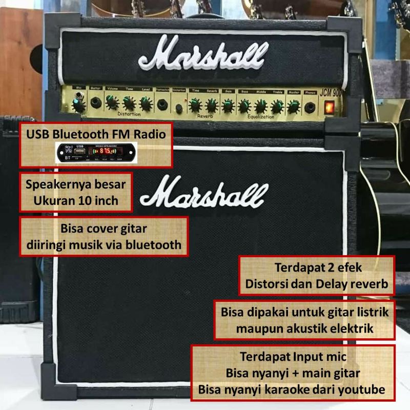 Ampli amplifier gitar akustik listrik elektrik efek distorsi mp3 bluetooth head cabinet marshall 10