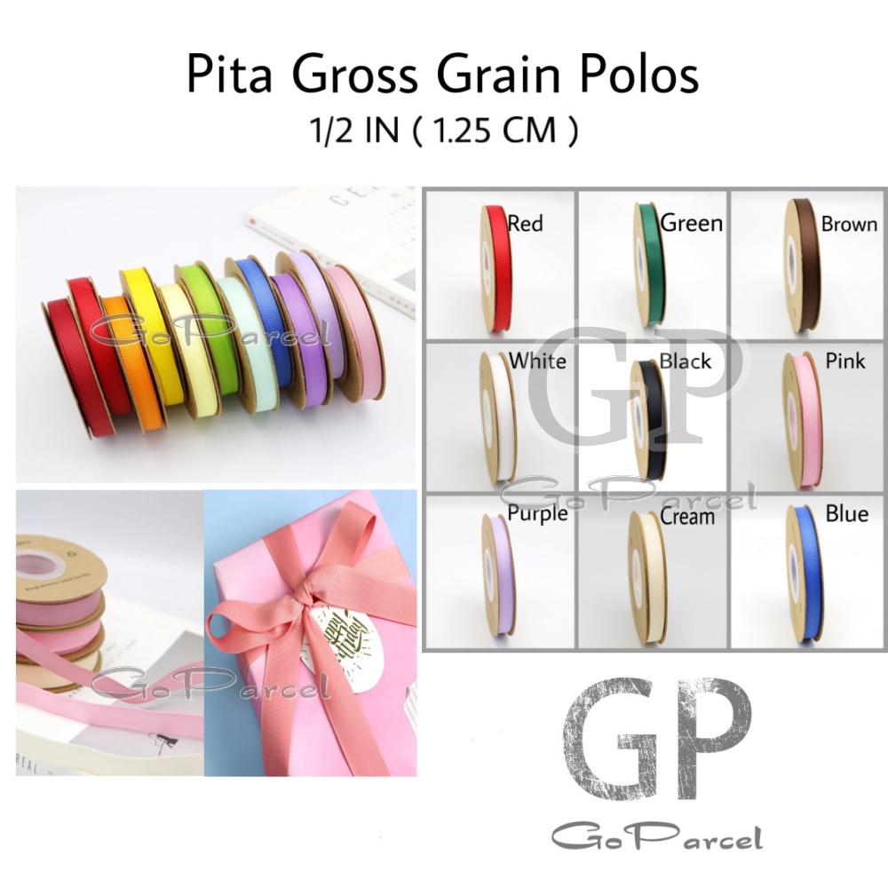 ( 3 Meter ) PITA GROSGRAIN POLOS 1/2 IN ( 1.25 CM ) - GIFT RIBBON POLYESTER GROSSGRAIN 0.5 INCH / PITA KADO 12MM