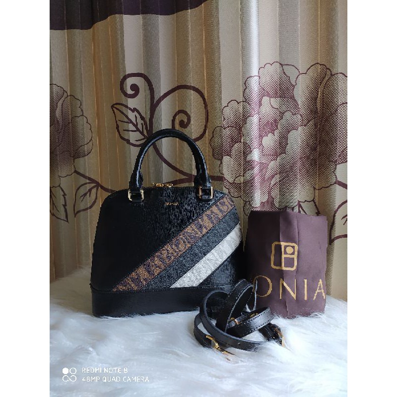 BONIA ALMA BLACK 3STRIPE MONO SATCHEL