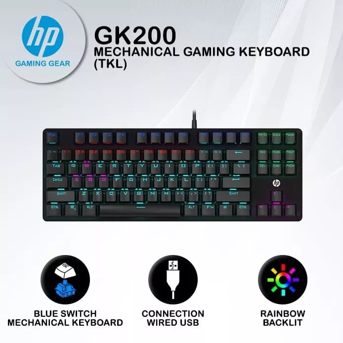HP Keyboard Gaming GK200 - RGB Blue Switch TKL Mechanical Keyboard
