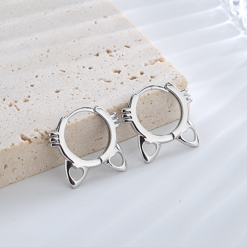 1 Pc Anting Hoop Bentuk Telinga Kucing Model Hollow Untuk Wanita